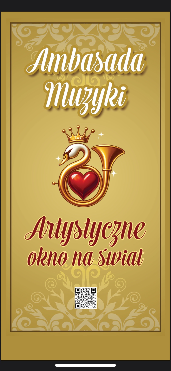 Znak Ambasady Muzyki — łabędź, waltornia, serce i korona